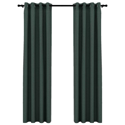 Mörkläggningsgardin med öljetter linnelook 2 st grön 140x225cm