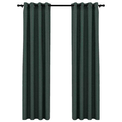 Mörkläggningsgardin med öljetter linnelook 2 st grön 140x245cm