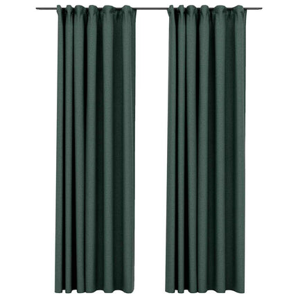 Mörkläggningsgardin med krokar linnelook 2 st grön 140x245 cm