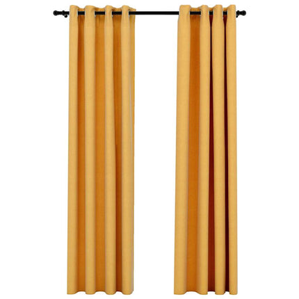 Mörkläggningsgardin med öljetter linnelook 2 st gul 140x225cm