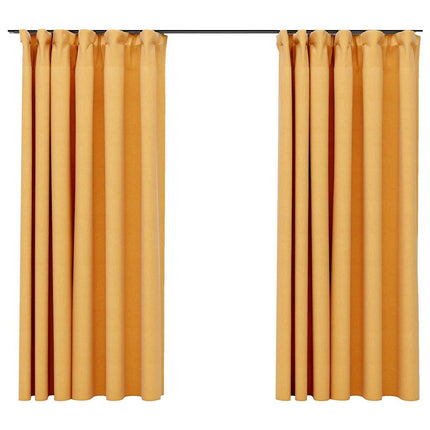 Mörkläggningsgardin med krokar linnelook 2 st gul 140x175 cm