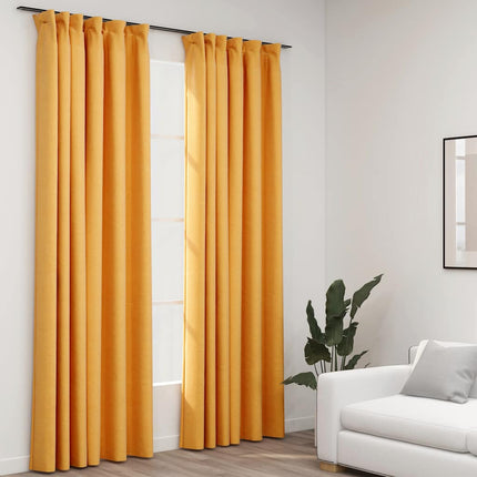 Mörkläggningsgardin med krokar linnelook 2 st gul 140x225 cm