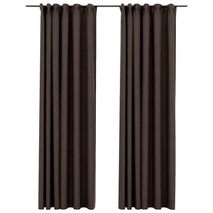 Mörkläggningsgardin med krokar linnelook 2 st taupe 140x225 cm