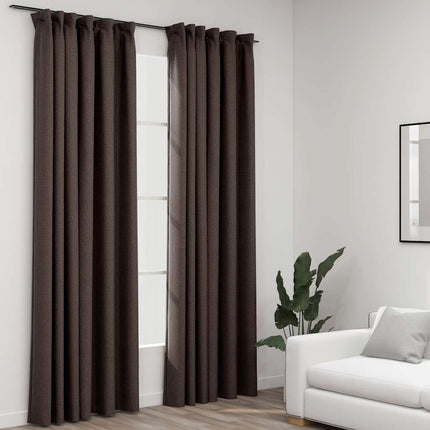 Mörkläggningsgardin med krokar linnelook 2 st taupe 140x225 cm