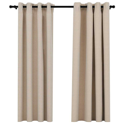 Mörkläggningsgardin med öljetter linnelook 2 st beige 140x175cm