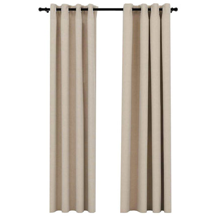 Mörkläggningsgardin med öljetter linnelook 2 st beige 140x245cm