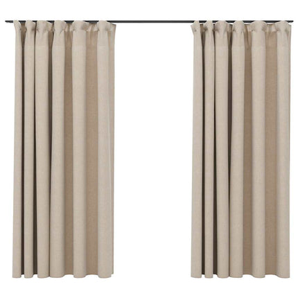 Mörkläggningsgardin med krokar linnelook 2 st beige 140x175 cm