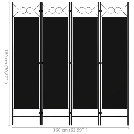 Rumsavdelare 4 paneler svart 160x180 cm