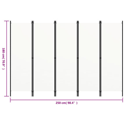 Rumsavdelare 5 paneler vit 250x180 cm