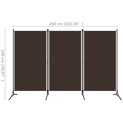 Rumsavdelare 3 paneler brun 260x180 cm