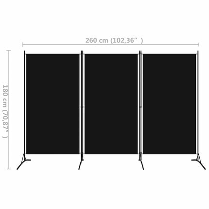 Rumsavdelare 3 paneler svart 260x180 cm