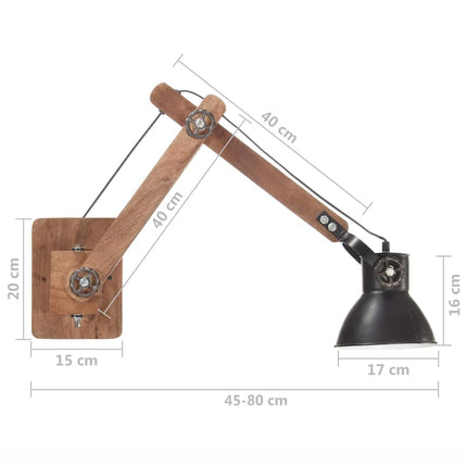 Vägglampa industriell stil svart rund E27