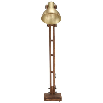 Golvlampa mässing massivt mangoträ E27