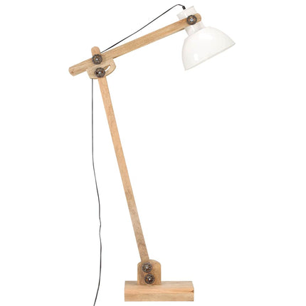 Golvlampa vit massivt mangoträ E27