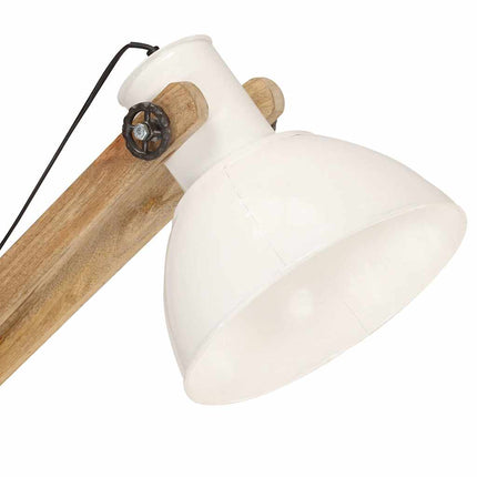 Golvlampa vit massivt mangoträ E27