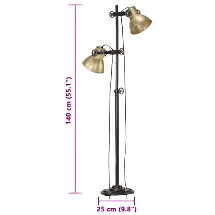 Golvlampa med 2 lampskärmar mässing E27 gjutjärn