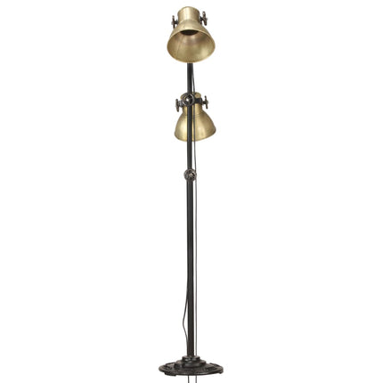 Golvlampa med 2 lampskärmar mässing E27 gjutjärn