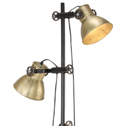 Golvlampa med 2 lampskärmar mässing E27 gjutjärn