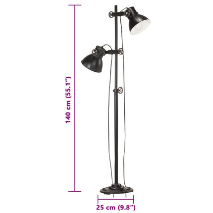Golvlampa med 2 lampskärmar svart E27 gjutjärn