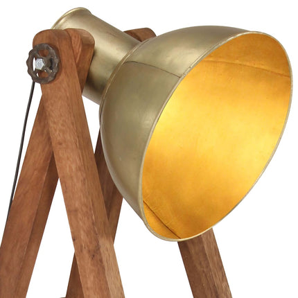 Golvlampa mässing E27 massivt mangoträ