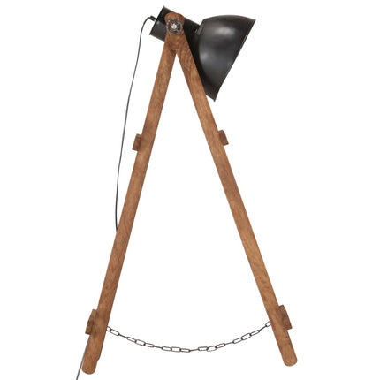 Golvlampa svart E27 massivt mangoträ