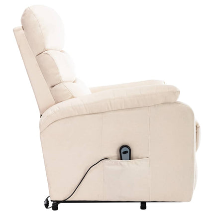 Massagefåtölj med uppresningshjälp gräddvit tyg