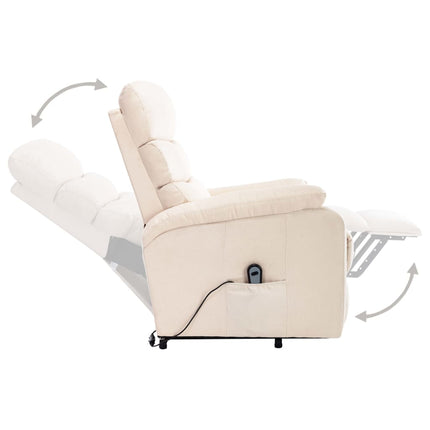 Massagefåtölj med uppresningshjälp gräddvit tyg