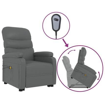 Massagefåtölj med uppresningshjälp antracit konstläder