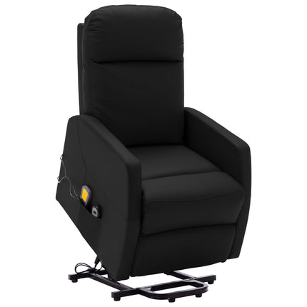 Massagefåtölj med uppresningshjälp svart konstläder