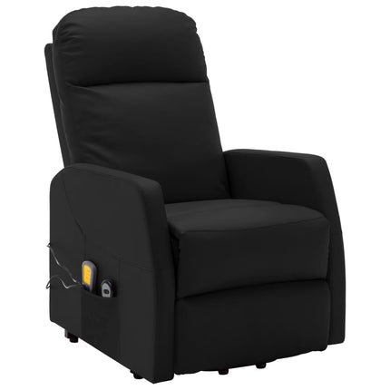 Massagefåtölj med uppresningshjälp svart konstläder