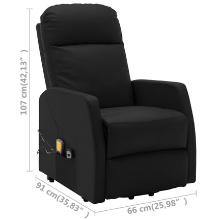 Massagefåtölj med uppresningshjälp svart konstläder