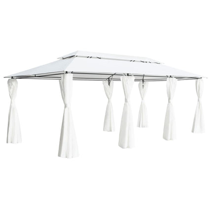 Paviljong med draperier 600x298x270 cm vit 180g/m²