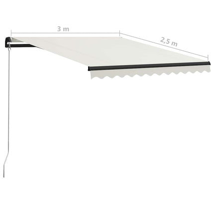 Markis manuellt infällbar med LED 300x250 cm gräddvit