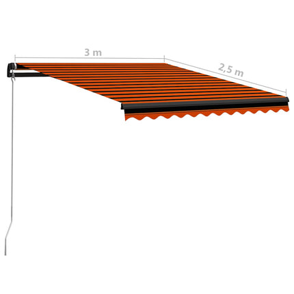 Markis manuellt infällbar med LED 300x250 cm orange och brun