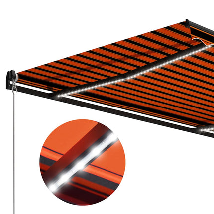 Markis manuellt infällbar med LED 450x300 cm orange och brun