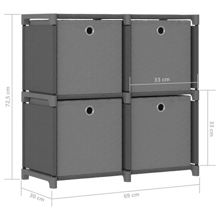 Hylla med 4 kuber med lådor grå 69x30x72,5 cm tygs