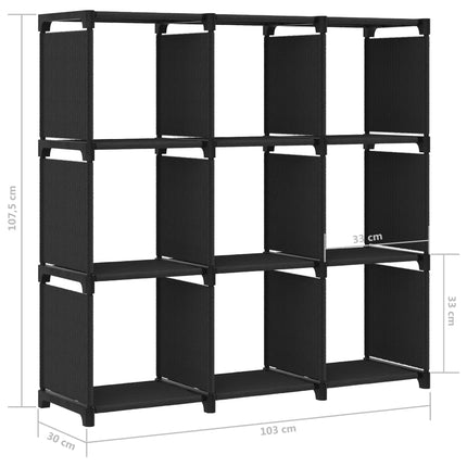 Hylla med 9 kuber svart 103x30x107,5 cm tyg