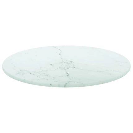 Bordsskiva vit Ø30x0,8 cm härdat glas med marmortextur