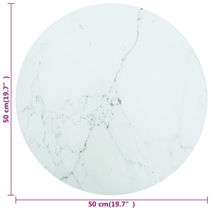 Bordsskiva vit Ø50x0,8 cm härdat glas med marmortextur