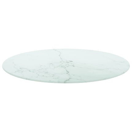 Bordsskiva vit Ø60x0,8 cm härdat glas med marmortextur