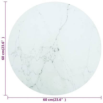 Bordsskiva vit Ø60x0,8 cm härdat glas med marmortextur
