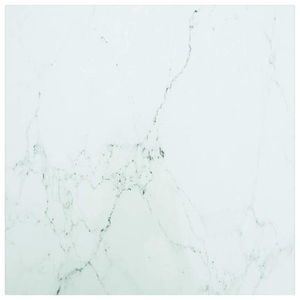 Bordsskiva vit 40x40 cm 6 mm härdat glas med marmortextur