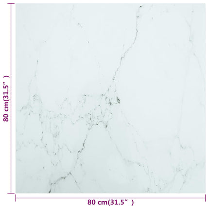 Bordsskiva vit 80x80 cm 6 mm härdat glas med marmortextur