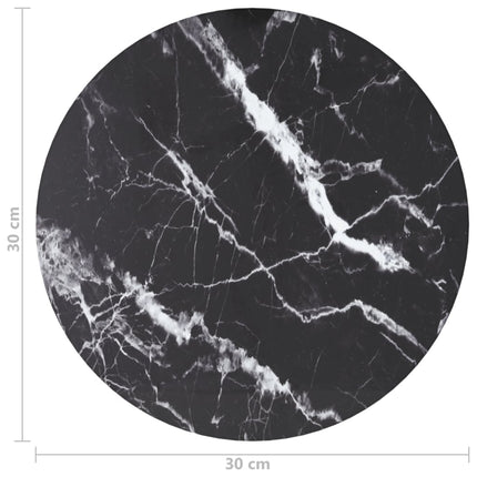 Bordsskiva svart Ø30x0,8 cm härdat glas med marmortextur