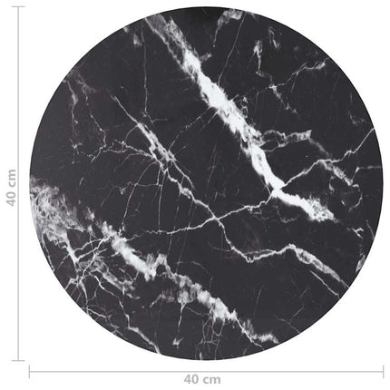 Bordsskiva svart Ø40x0,8 cm härdat glas med marmortextur