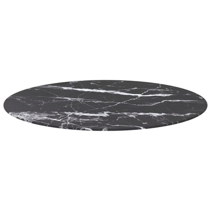 Bordsskiva svart Ø90x1 cm härdat glas med marmortextur