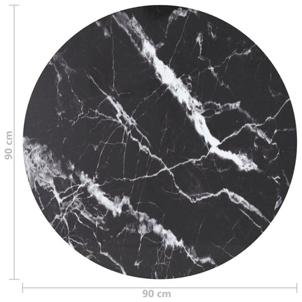 Bordsskiva svart Ø90x1 cm härdat glas med marmortextur