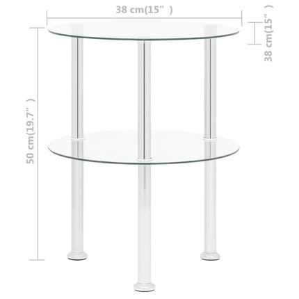 Sidobord med 2 hyllplan genomskinligt 38 cm härdat glas