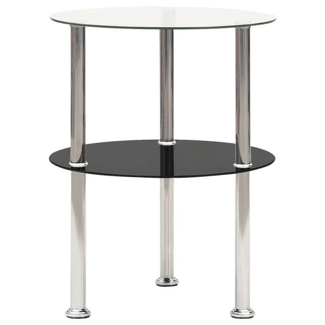 Sidobord med 2 hyllplan genomskinligt & svart 38 cm härdat glas