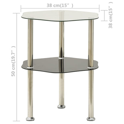 Sidobord med 2 hyllor transparent/svart 38x38x50 cm härdat glas